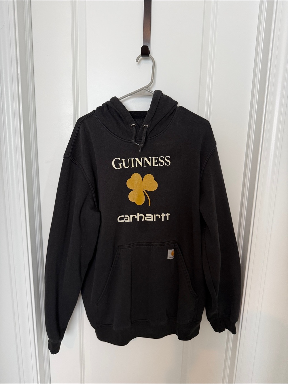 Carhartt Black Hooded Sweatshirt with Gold Guinness Clover